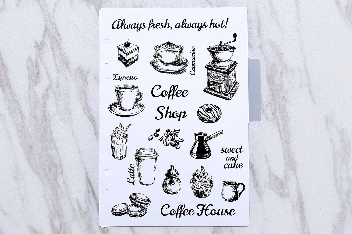 Set of 4  Coffee Shop  Planner dividers/pencil and bags  A5 size paper planner dividers/bread  planners dividers/world map planner dividers