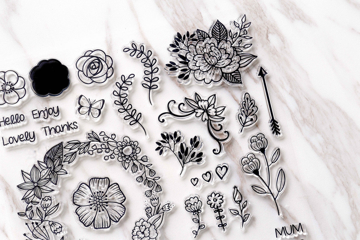 Floral clear stamp/birthday clear stamp/flowers clear stamp/congratueations clear stamp/floral wreath clear stamp