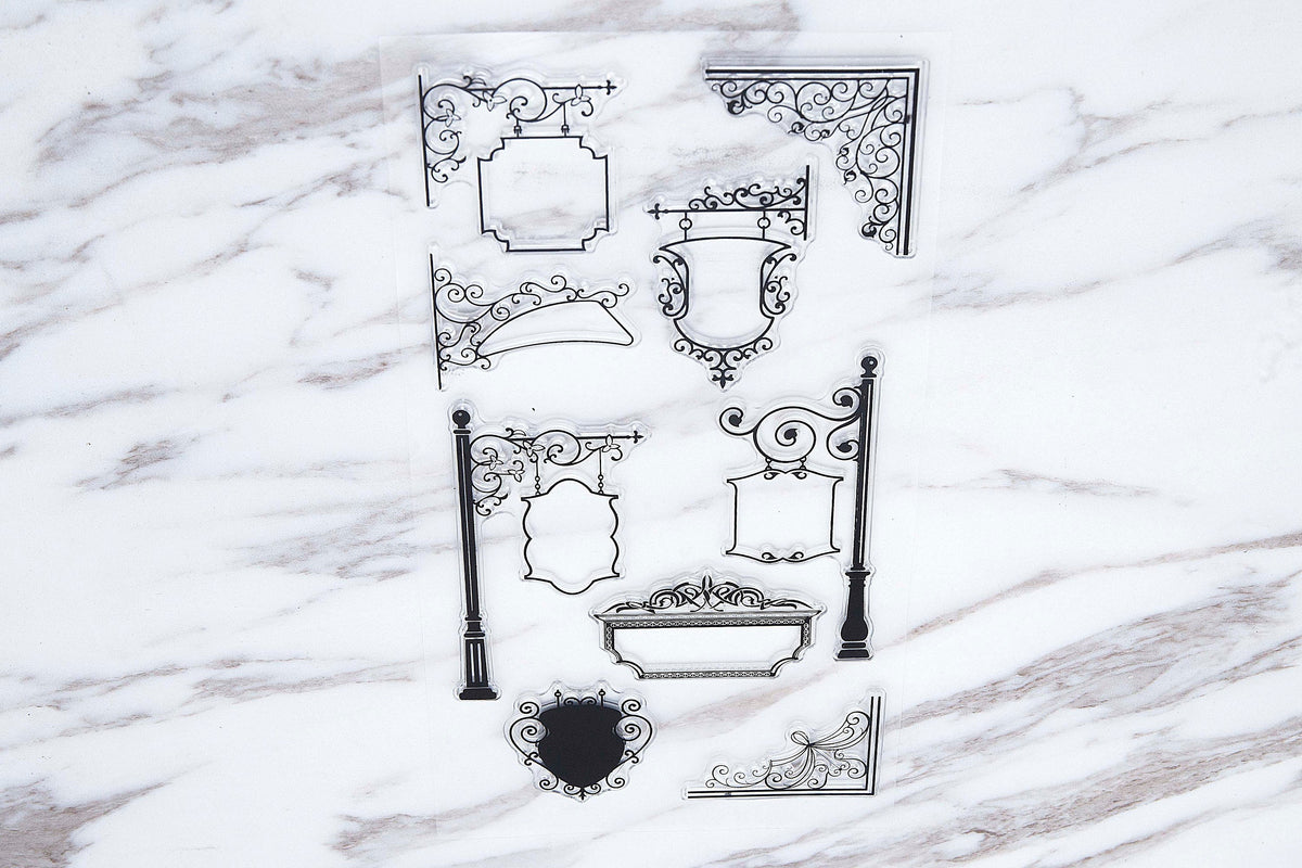 Signpost Ornamental Frame Clear Transparent Stamp/Corner Frame clar  Stamp/Rubber Stamp Planner Journal Accessories /Flower Vine Filigree