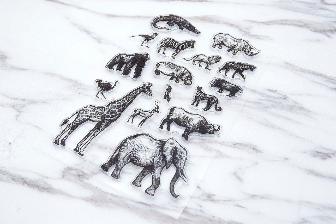 Animal Kingdom Stamp/Realistic Handdrawn Animals Stamp/Zoo Clear Transparent Stamp/ Planner Bullet Journal, Elephant, Giraffe, Rhino,Zebra
