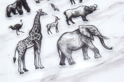 Animal Kingdom Stamp/Realistic Handdrawn Animals Stamp/Zoo Clear Transparent Stamp/ Planner Bullet Journal, Elephant, Giraffe, Rhino,Zebra