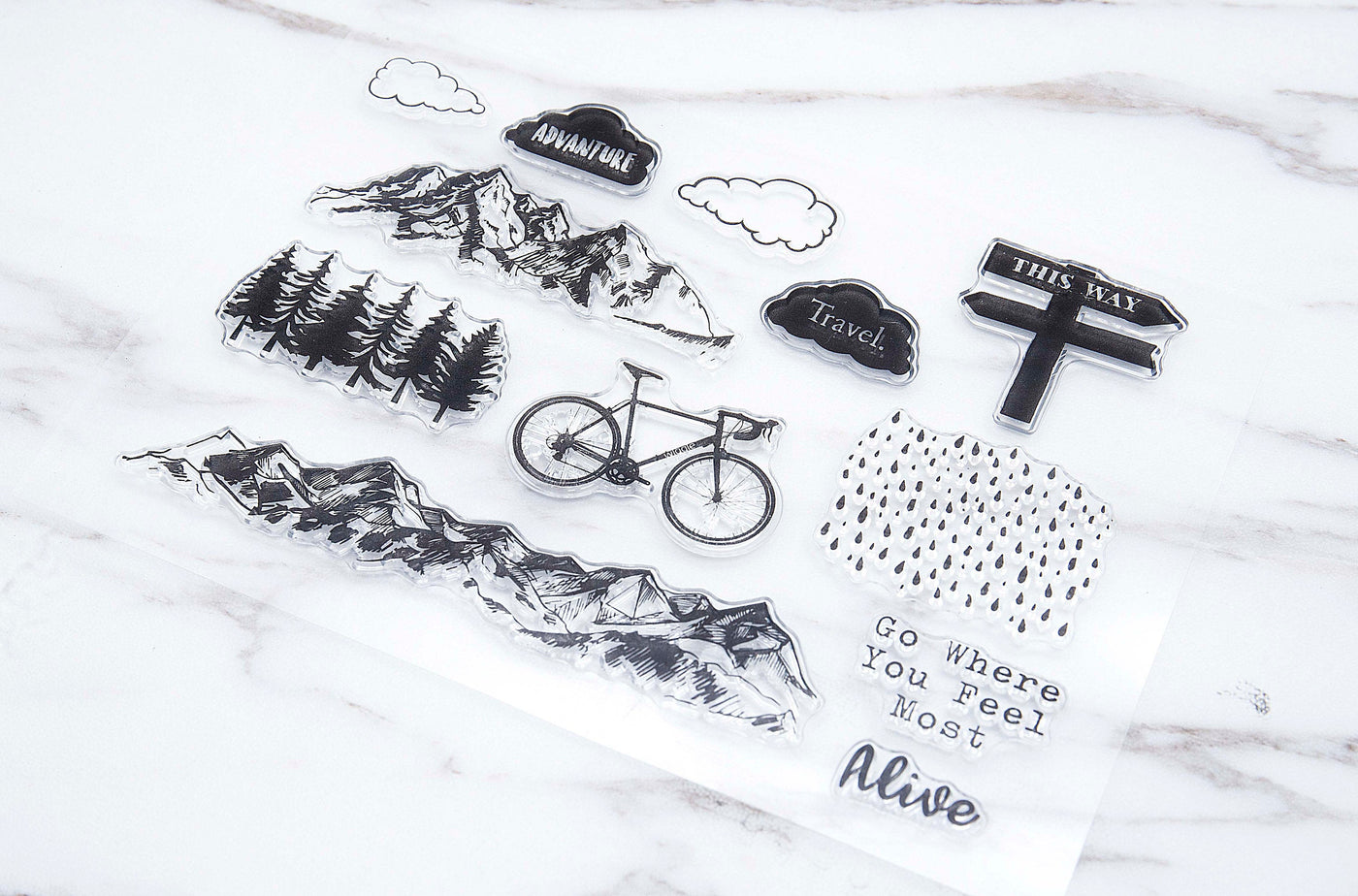 mountain forest  clear  Stamp/ mountain   Transparent Stamp/  Bicycle  Rubber Stamp/adventure clear stamp /travel clear stamp