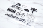 mountain forest  clear  Stamp/ mountain   Transparent Stamp/  Bicycle  Rubber Stamp/adventure clear stamp /travel clear stamp