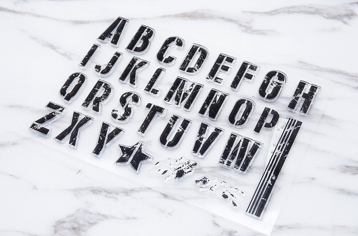 Distressed Grunge Alphabet Transparent Stamp/  Upper Case Rubber Stamp/Block Letters clear stamp /Stencil,Splatter Splash clear stamp