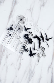 Dandelion clear Stamp/Swallow Rubber Stamp/plant  Clear Transparent Stamp/ birds clear stamp /  clear stamp