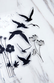 Dandelion clear Stamp/Swallow Rubber Stamp/plant  Clear Transparent Stamp/ birds clear stamp /  clear stamp