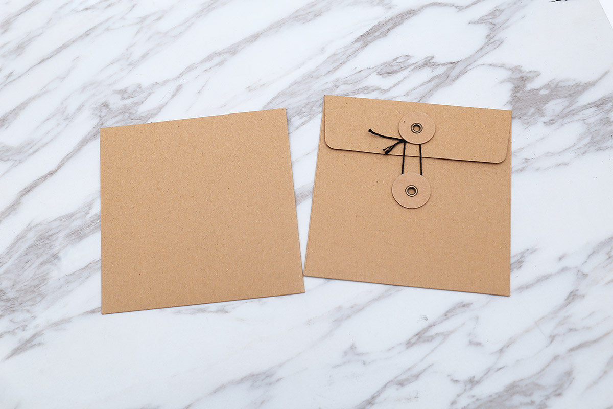 String Paper Sleeves / Square Envelope with String & Button Closure /String Tie Envelopes / CD sleeves /CD box set kraft paper sleeves /