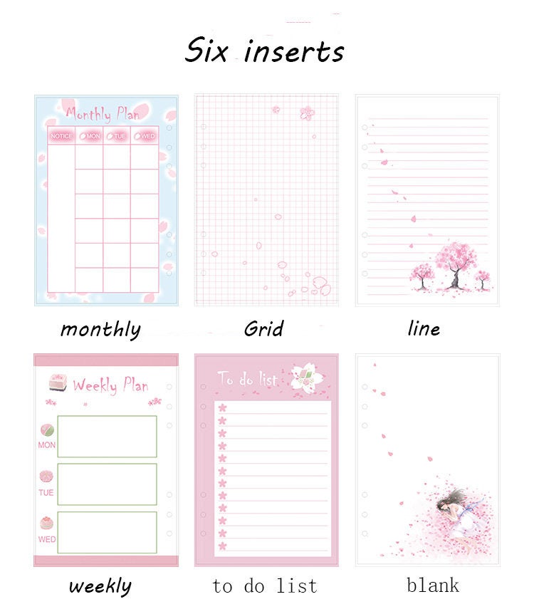 A5 / size  Cherry Blossom (Sakura)  Planner insert / Monthly Inserts/ grid insert /line insert/weekly insert /To do list/blank  planner