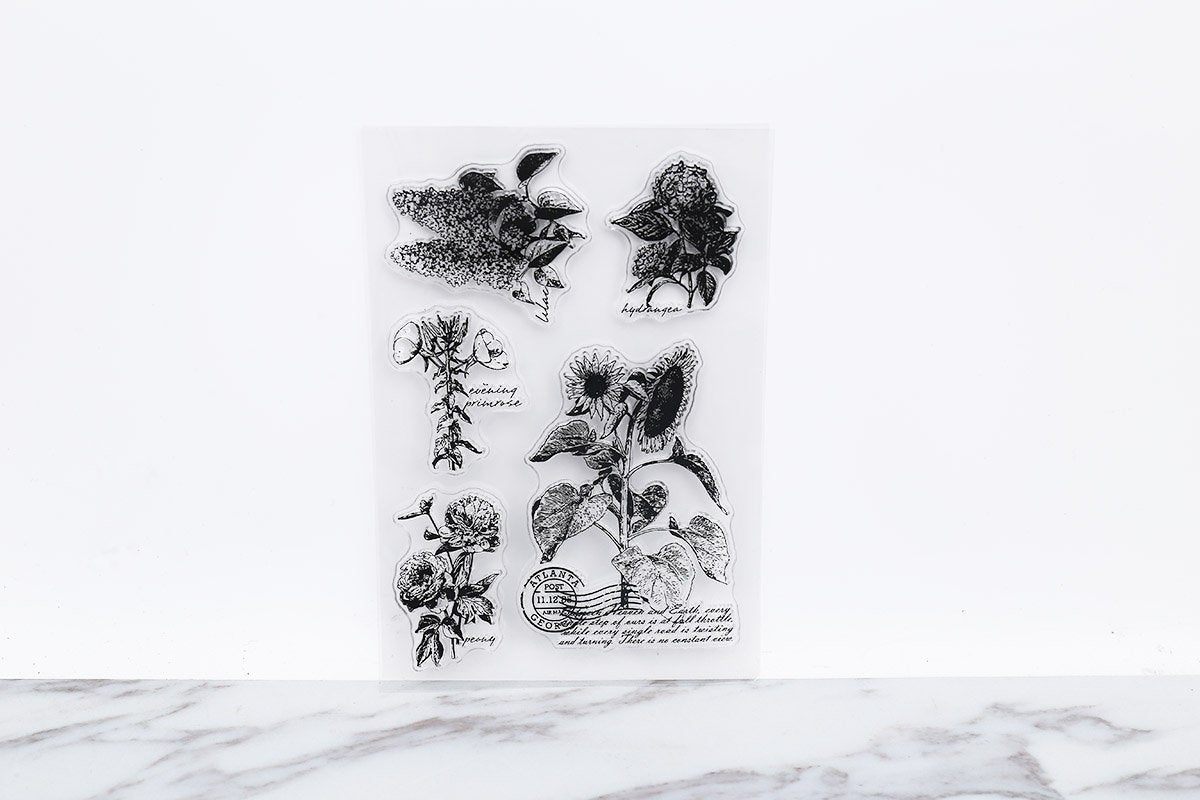 Sunflowers Clear Rubber Stamp/Flora Fauna clear Stamp/Hydrangea, Lilac, Peony, Evening Primrose flowers transparent  stamp/botanical stamps