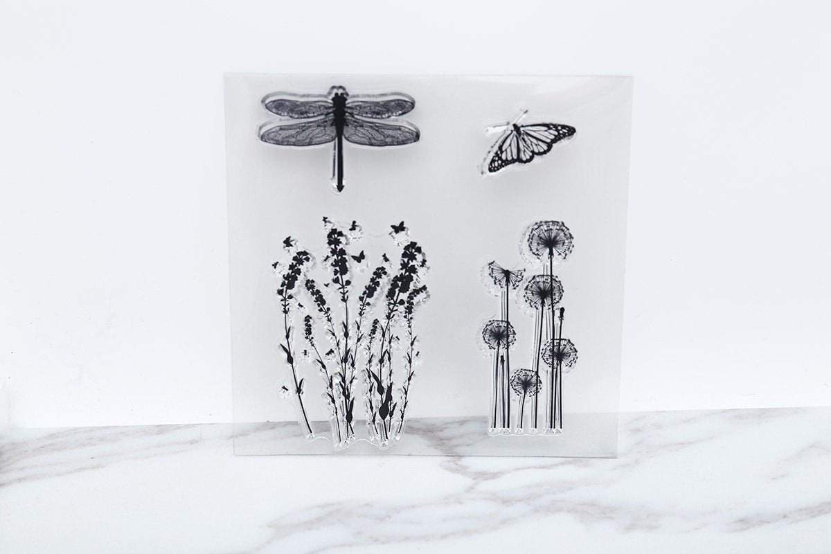 Dandelion clear Stamp/dragonfly Rubber Stamp/butterfly Clear Transparent Stamp/ lavender clear stamp /  clear stamp