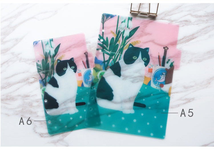Set of 5 Cat In Plant Planner dividers /A5 Semi-transparent Plastic planner dividers/personal size Dashboard/index dividers/cat dividers
