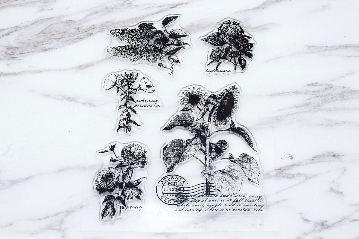 Sunflowers Clear Rubber Stamp/Flora Fauna clear Stamp/Hydrangea, Lilac, Peony, Evening Primrose flowers transparent  stamp/botanical stamps
