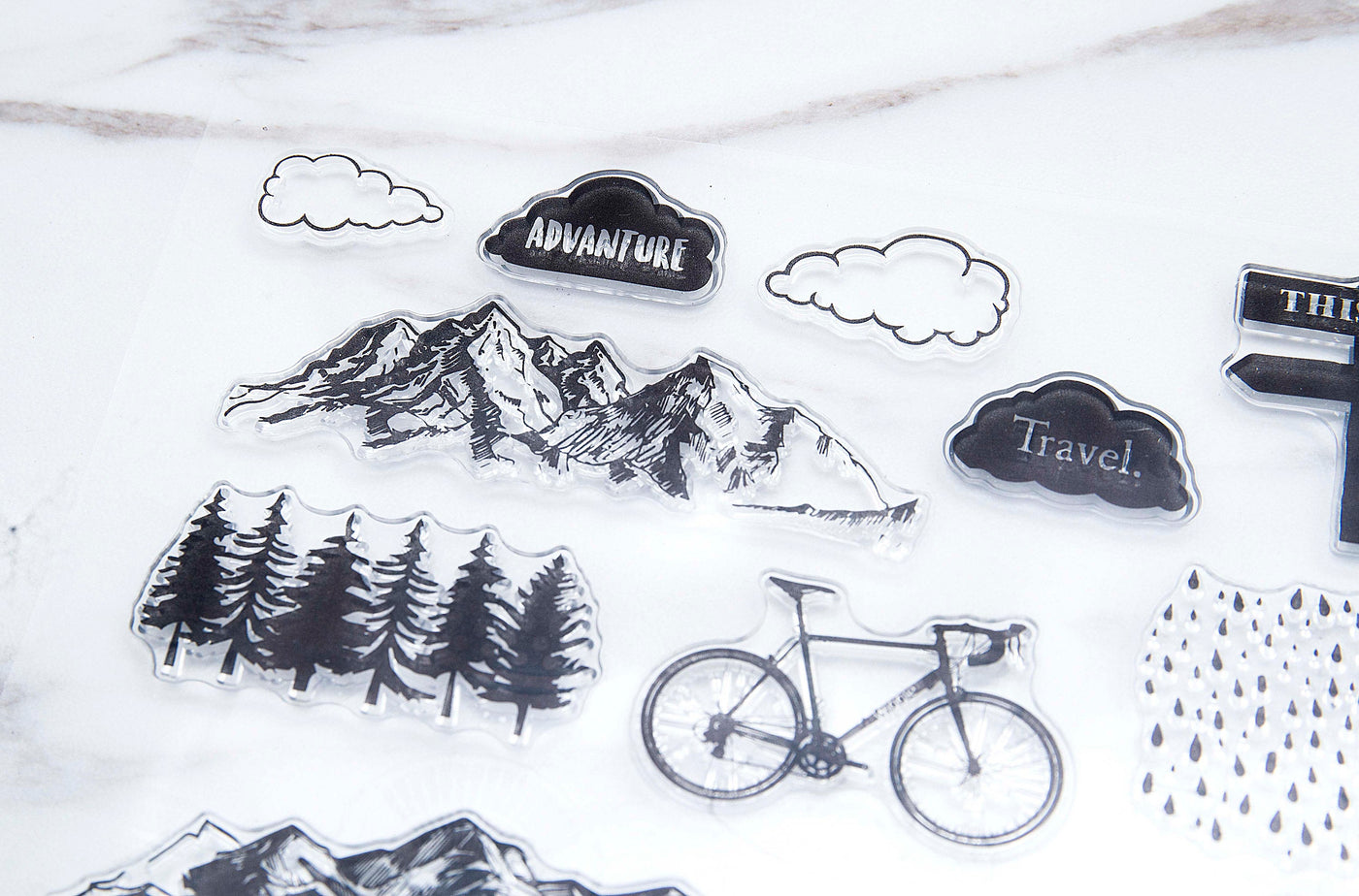 mountain forest  clear  Stamp/ mountain   Transparent Stamp/  Bicycle  Rubber Stamp/adventure clear stamp /travel clear stamp