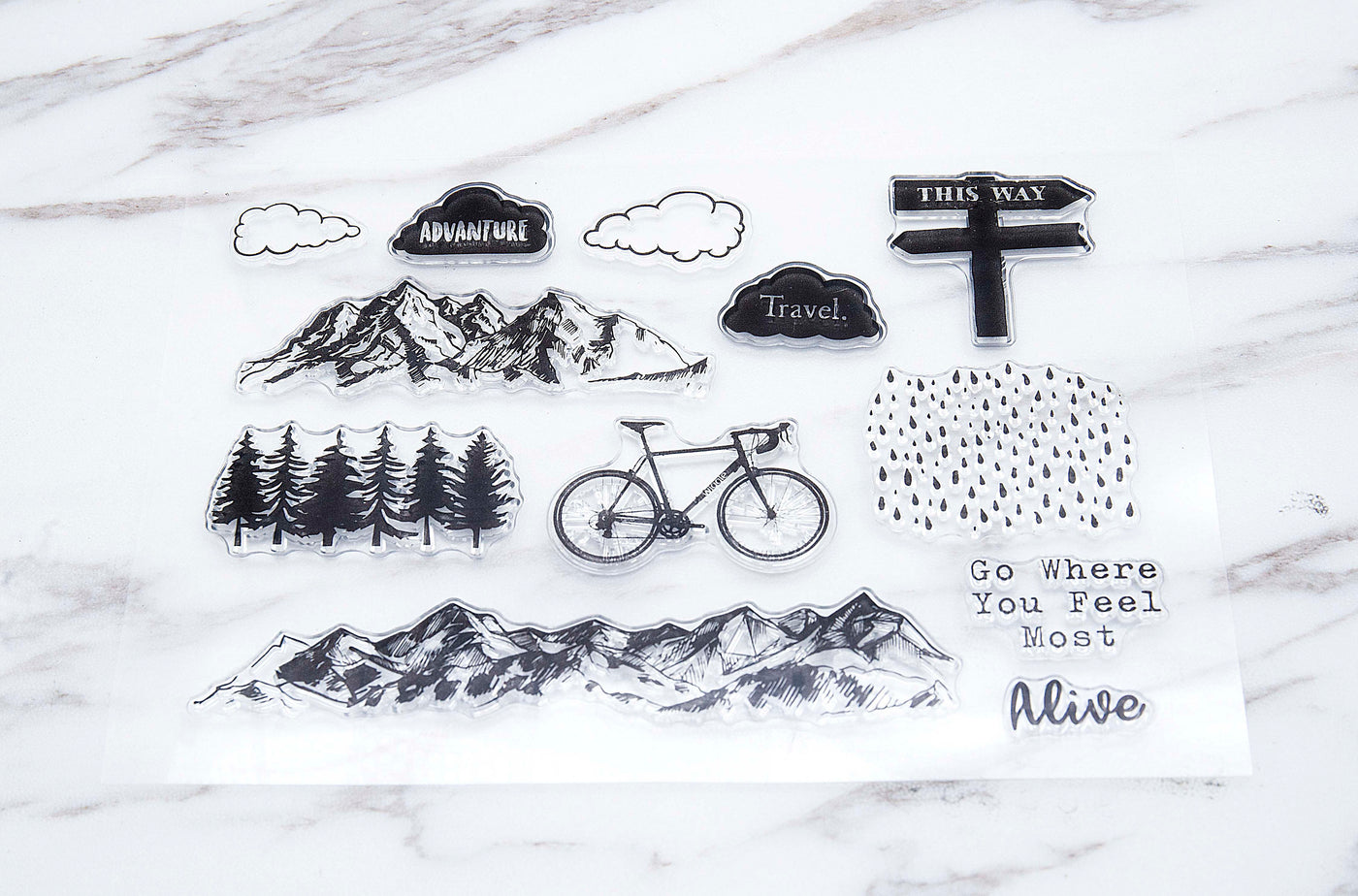 mountain forest  clear  Stamp/ mountain   Transparent Stamp/  Bicycle  Rubber Stamp/adventure clear stamp /travel clear stamp