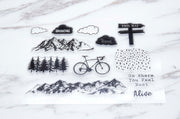 mountain forest  clear  Stamp/ mountain   Transparent Stamp/  Bicycle  Rubber Stamp/adventure clear stamp /travel clear stamp