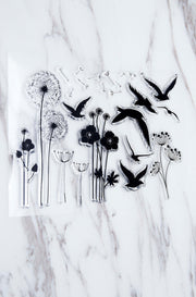 Dandelion clear Stamp/Swallow Rubber Stamp/plant  Clear Transparent Stamp/ birds clear stamp /  clear stamp