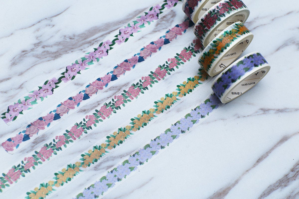 Set of 5 Flowers Washi Tape/pink rose  Washi Tape/Plants Washi Tape/puple flower  washi tape/ / Leaf washi tape