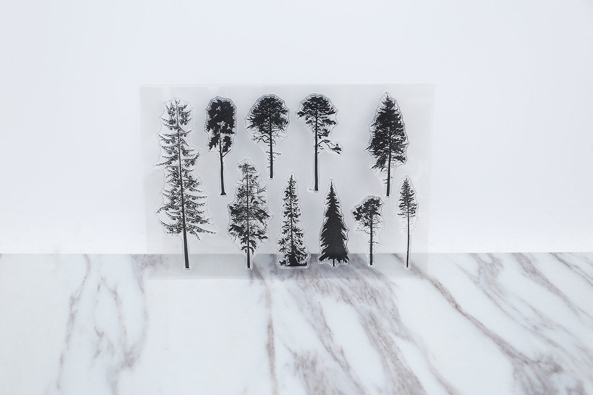 Pine trees clear  Stamp/ mountain Transparent Stamp/Trees  Rubber Stamp/Green clear stamp /laeves clear stamp