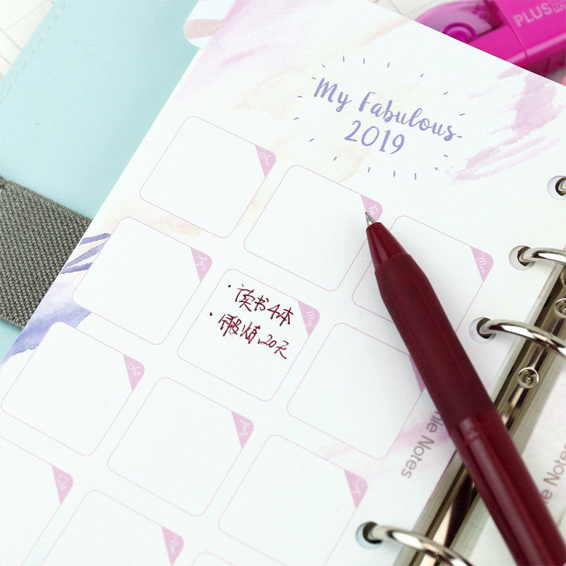 2019 year time calendar flowers  paper divider,cartoon 6 holes binder planner notebooks accessories A5 A6 size flowers paper divider
