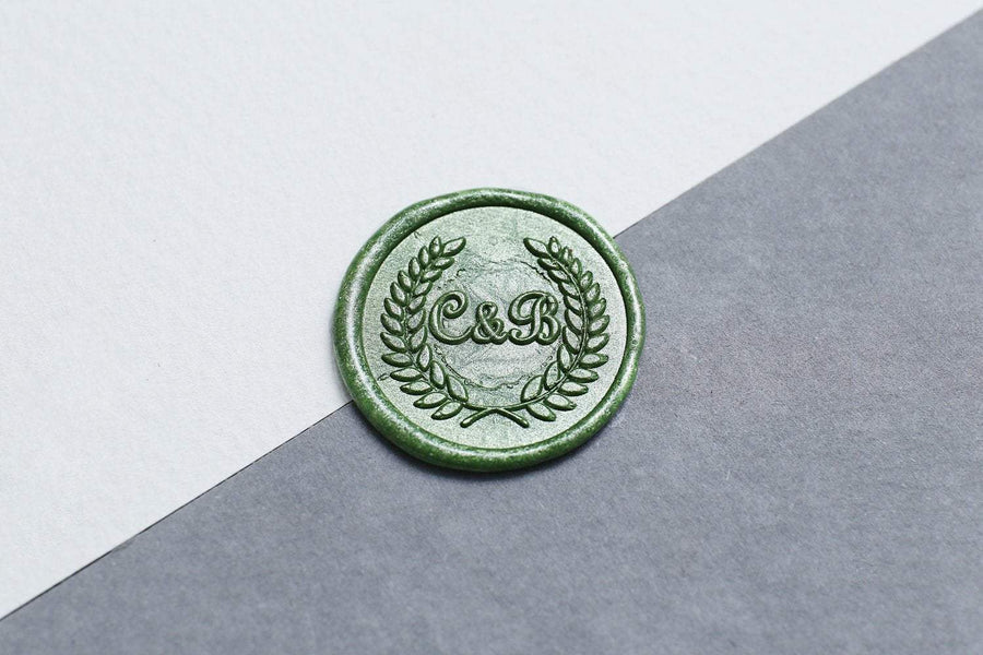 Two Initials with Olive Leaves Wax Seal Stamp/ Custom Initials  Wedding seal stamp/Wax Stamp Kit/