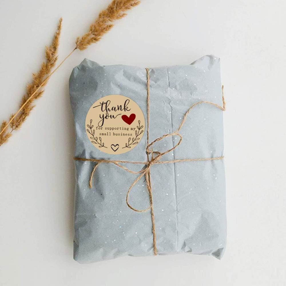 500PCS 1inch Thank You Supporting My Small Business Stickers heart  Kraft Brown Sticker Business Stickers