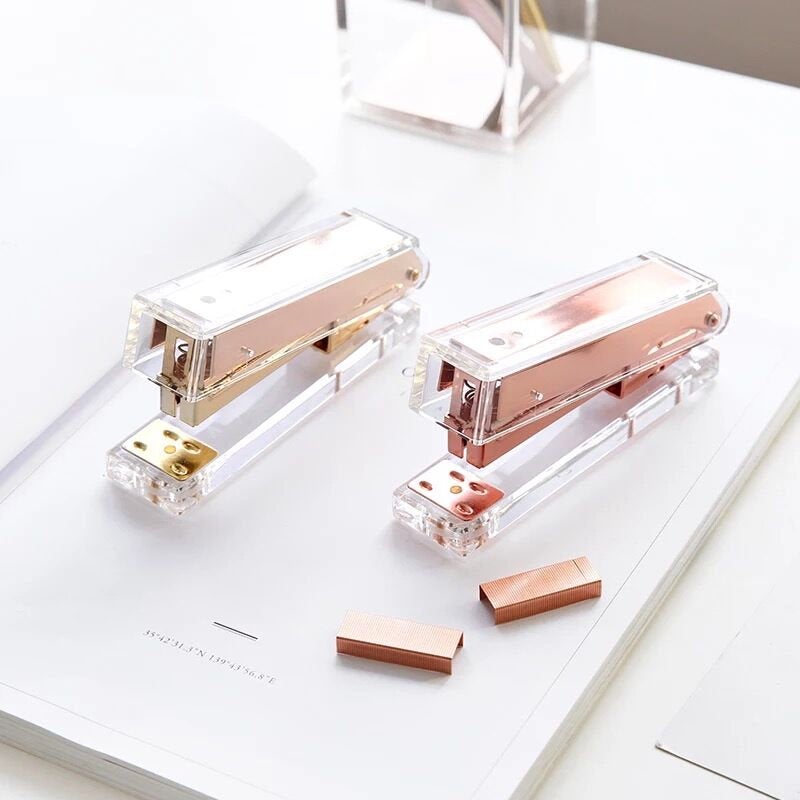 Rose Gold Stapler,Modern Office Desk Accessory,Acrylic stapler, office gift idea, gold gift for her,
