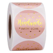 500PCS 1inch handmade with love stickers heart pink gold foiled  Sticker Business Stickers