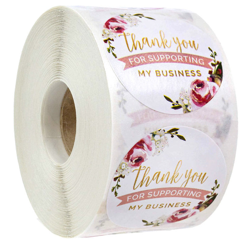 Thank You for Supporting My Business Label /pink floral thank you roll /modern business stickers/ gift wrapping stickers 1 inch 500pcs