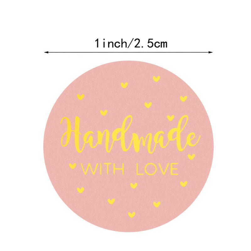 500PCS 1inch handmade with love stickers heart pink gold foiled  Sticker Business Stickers