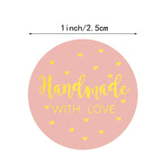 500PCS 1inch handmade with love stickers heart pink gold foiled  Sticker Business Stickers