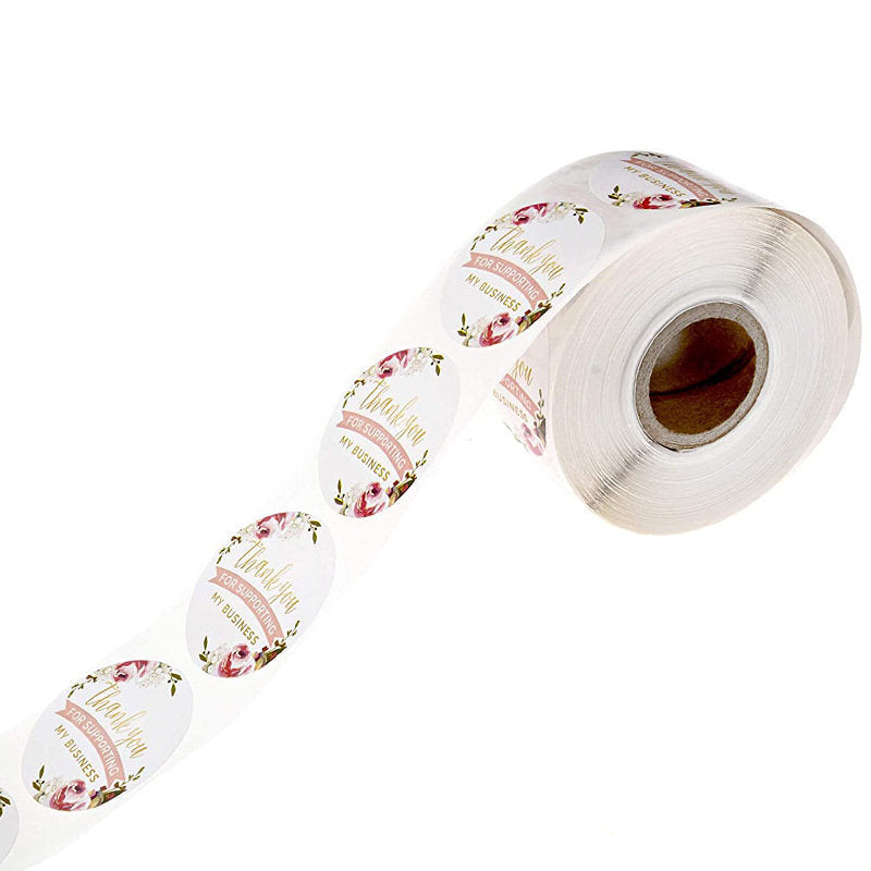 Thank You for Supporting My Business Label /pink floral thank you roll /modern business stickers/ gift wrapping stickers 1 inch 500pcs