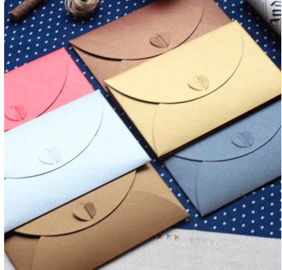 Set 25 Handmade wedding envelopes.Six colors. Heart bottom.Heavyweight paper