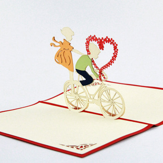 Love bicycle boy and girl heart  pop up card  greeting card