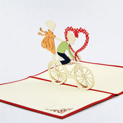 Love bicycle boy and girl heart  pop up card  greeting card