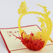Basket flower thank you card  pop up card -greeting card 3d laser cut  butterfly within flora card