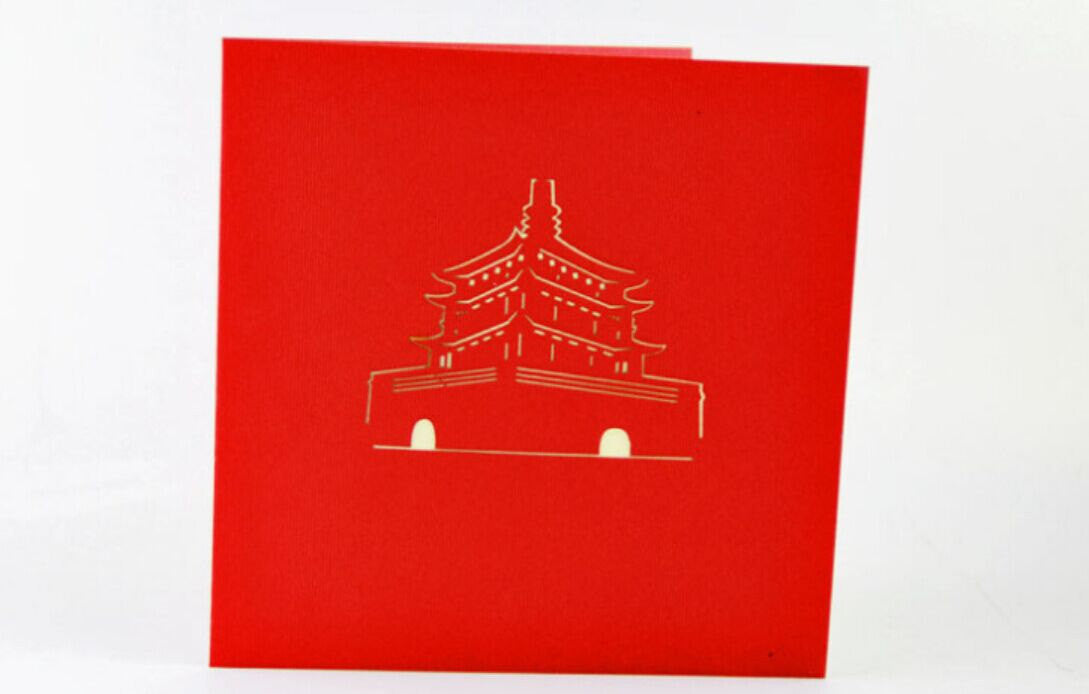 The Bell Tower  card  pop up card -greeting card 3d laser cut Chinese ancient building