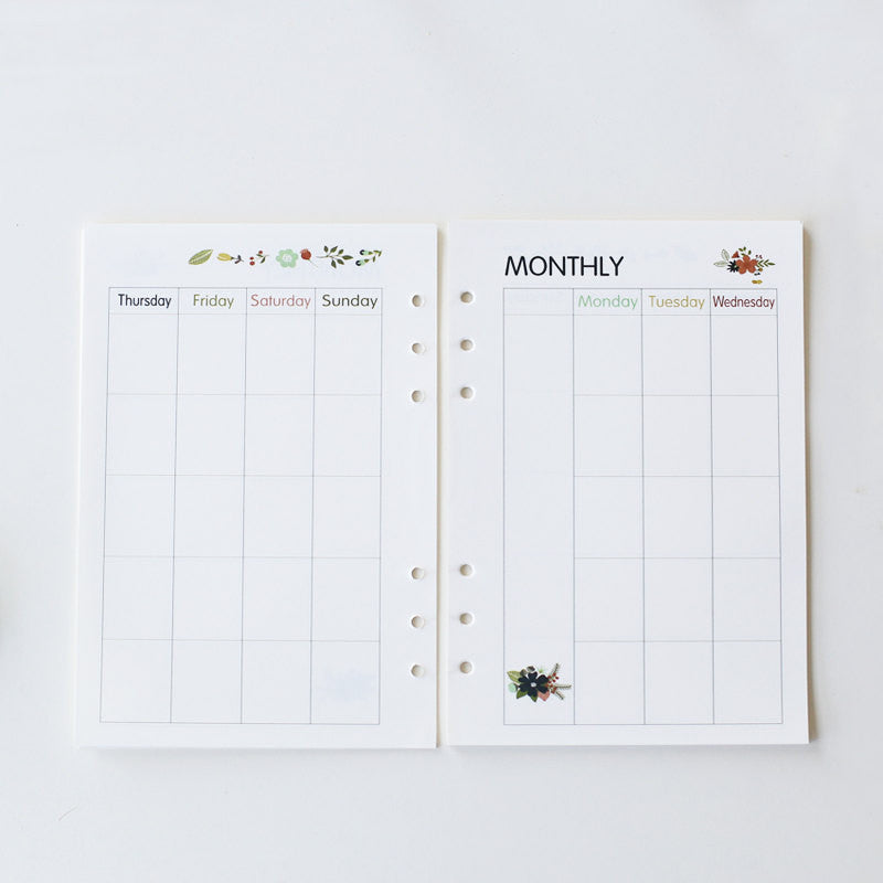 Flower A5 Filofax Printed inserts /weekly planner Refills planner inserts/monthly/daily/to do/NB050A5