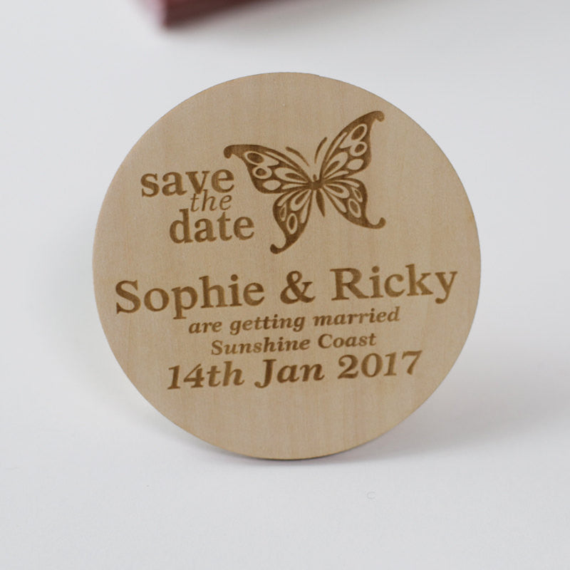 Butterfly Style Wooden Wedding Save the Date Magnets