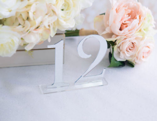 Acrylic Table Numbers for Wedding Party or Event, Gold or Silver Wedding Decor